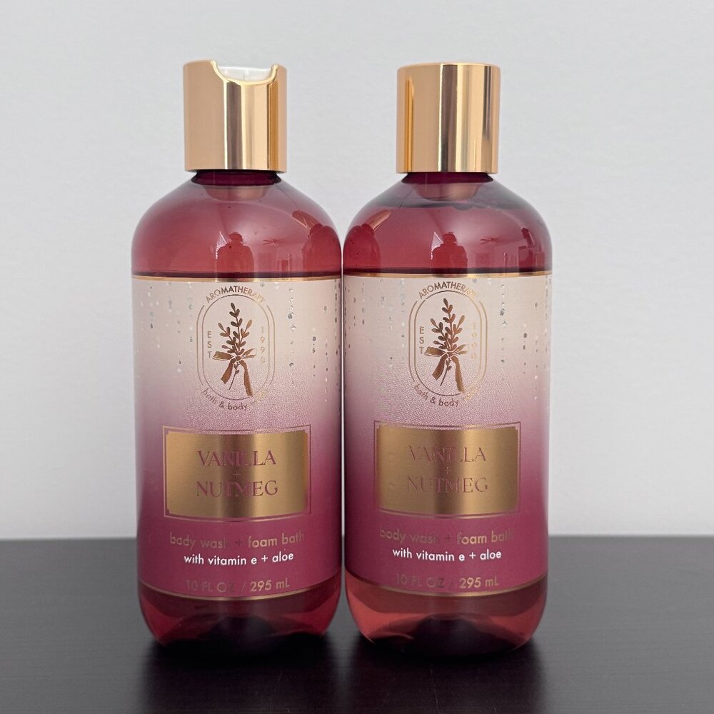 Bath & Body Works Aromatherapy Vanilla Nutmeg Body Wash & Foam Bath (Set of 2)